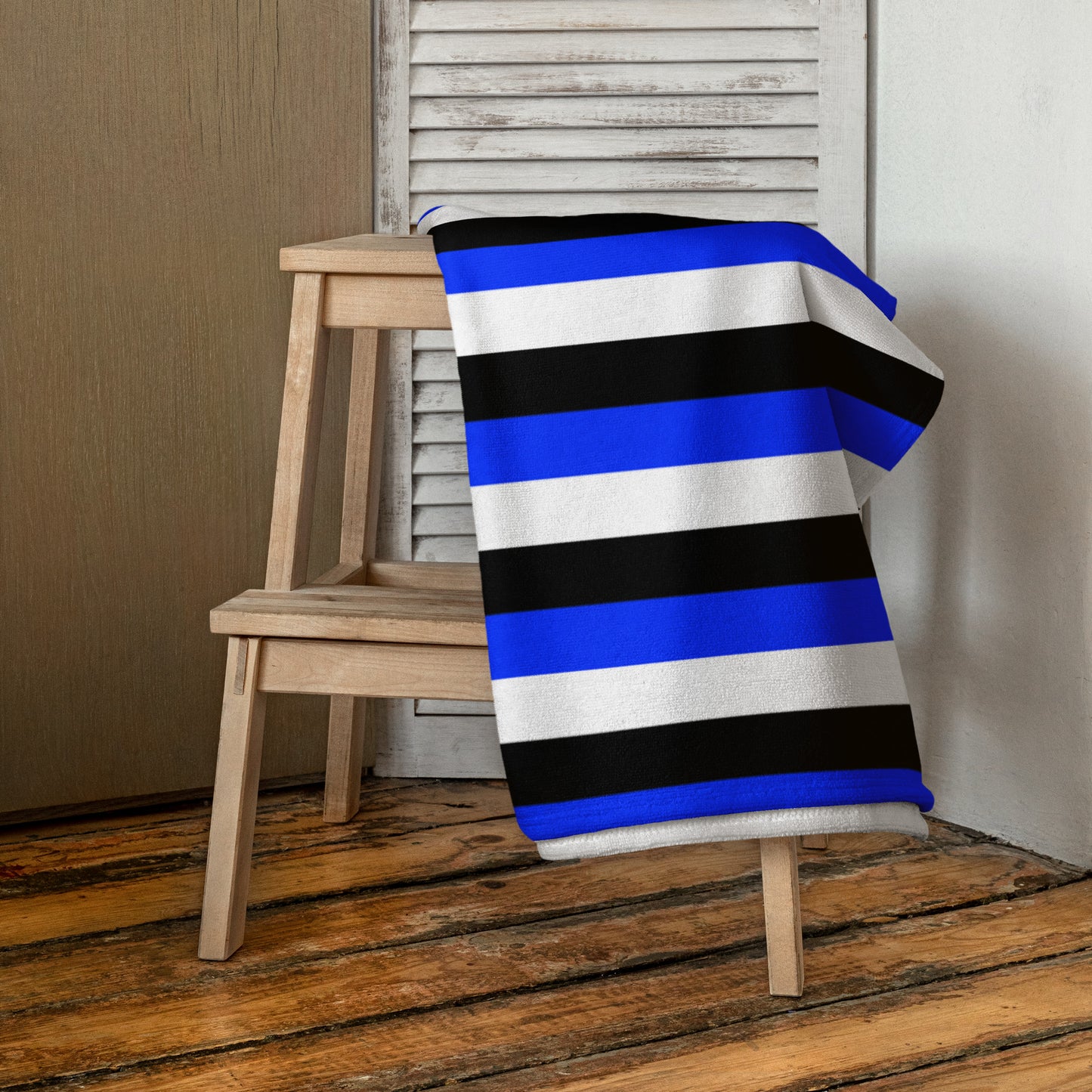 Blue, Black and White Beach Towel