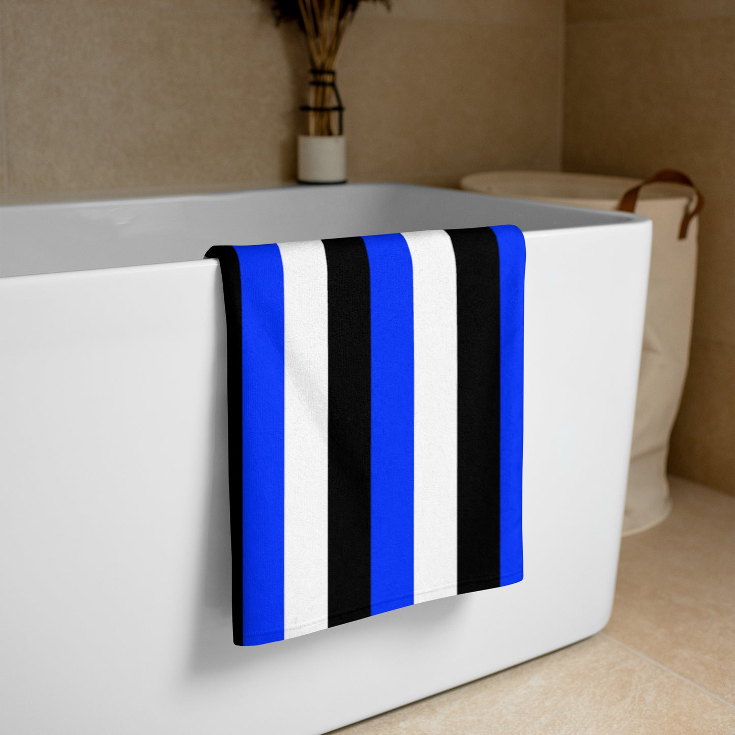 Blue, Black and White Beach Towel