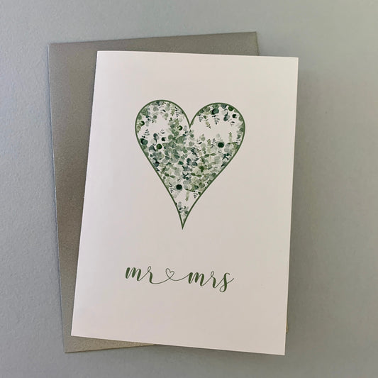 Mr & Mrs Eucalyptus Heart Wedding Card