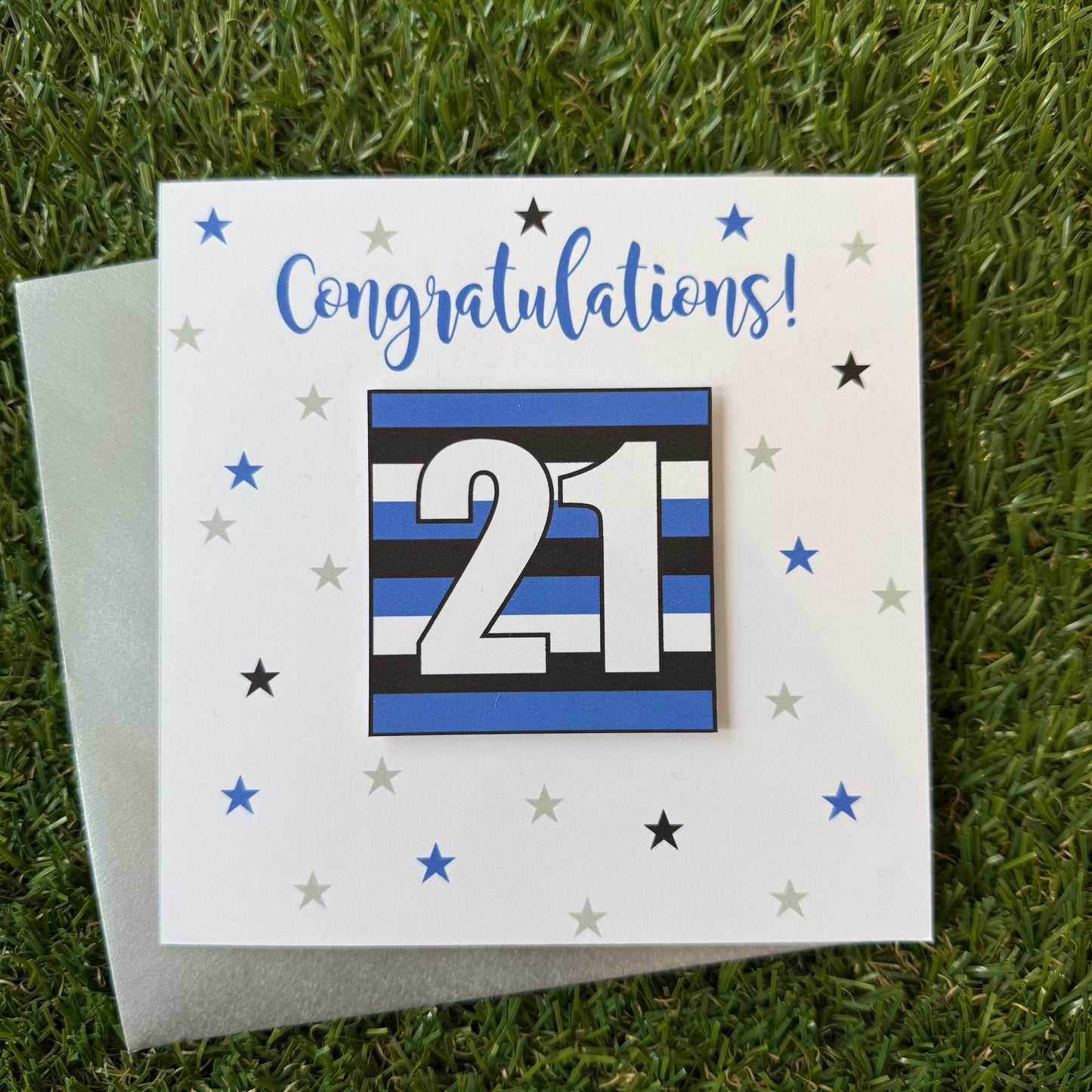 Blue, Black and White Milestone Age Birthday Cards