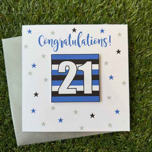 Blue, Black and White Milestone Age Birthday Cards