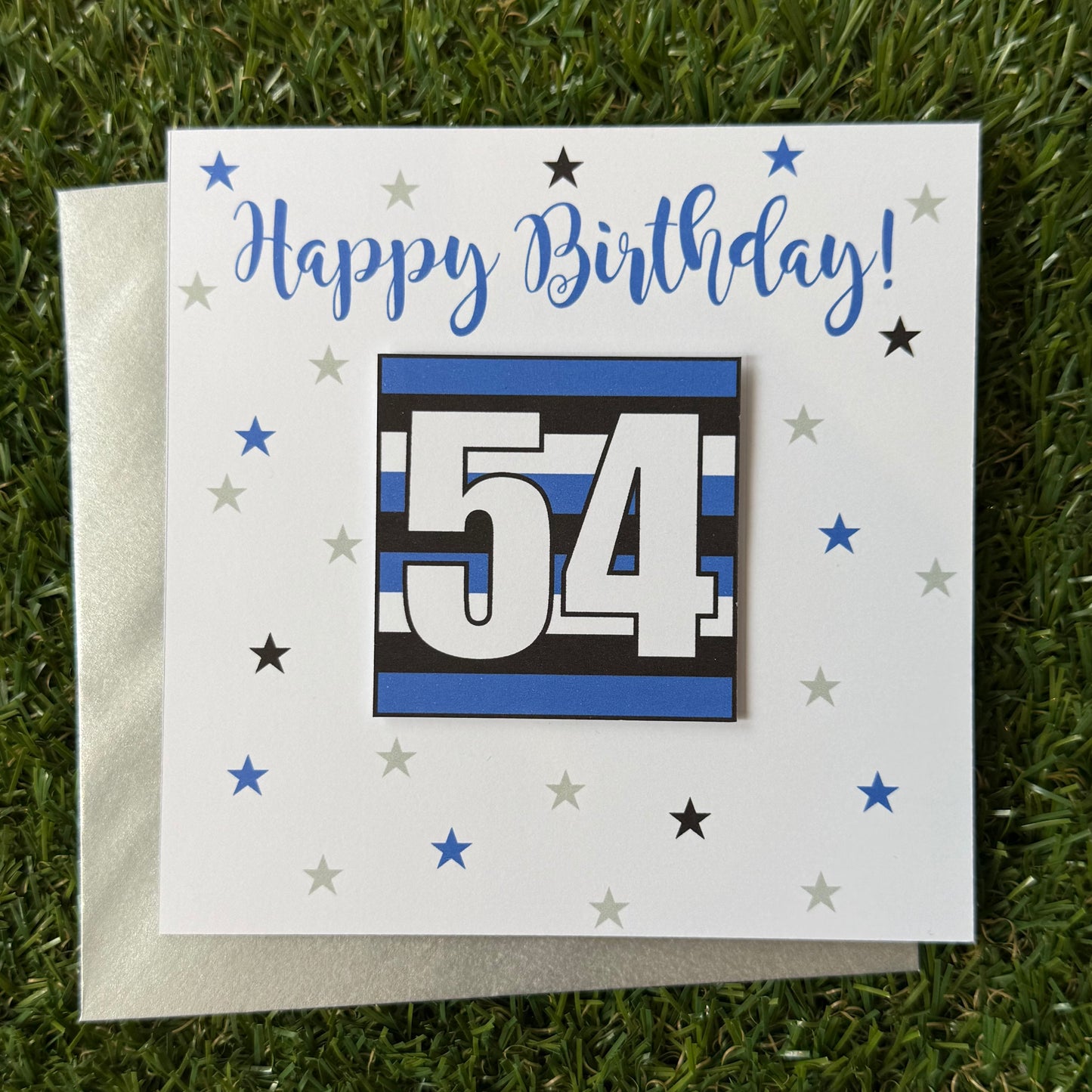 Blue, Black and White Any Age Birthday Cards