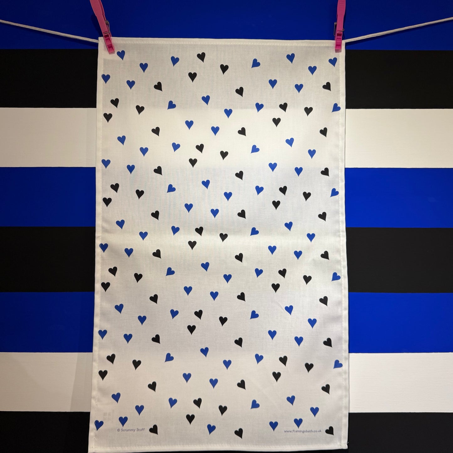 Blue, Black and White Hearts Tea Towel