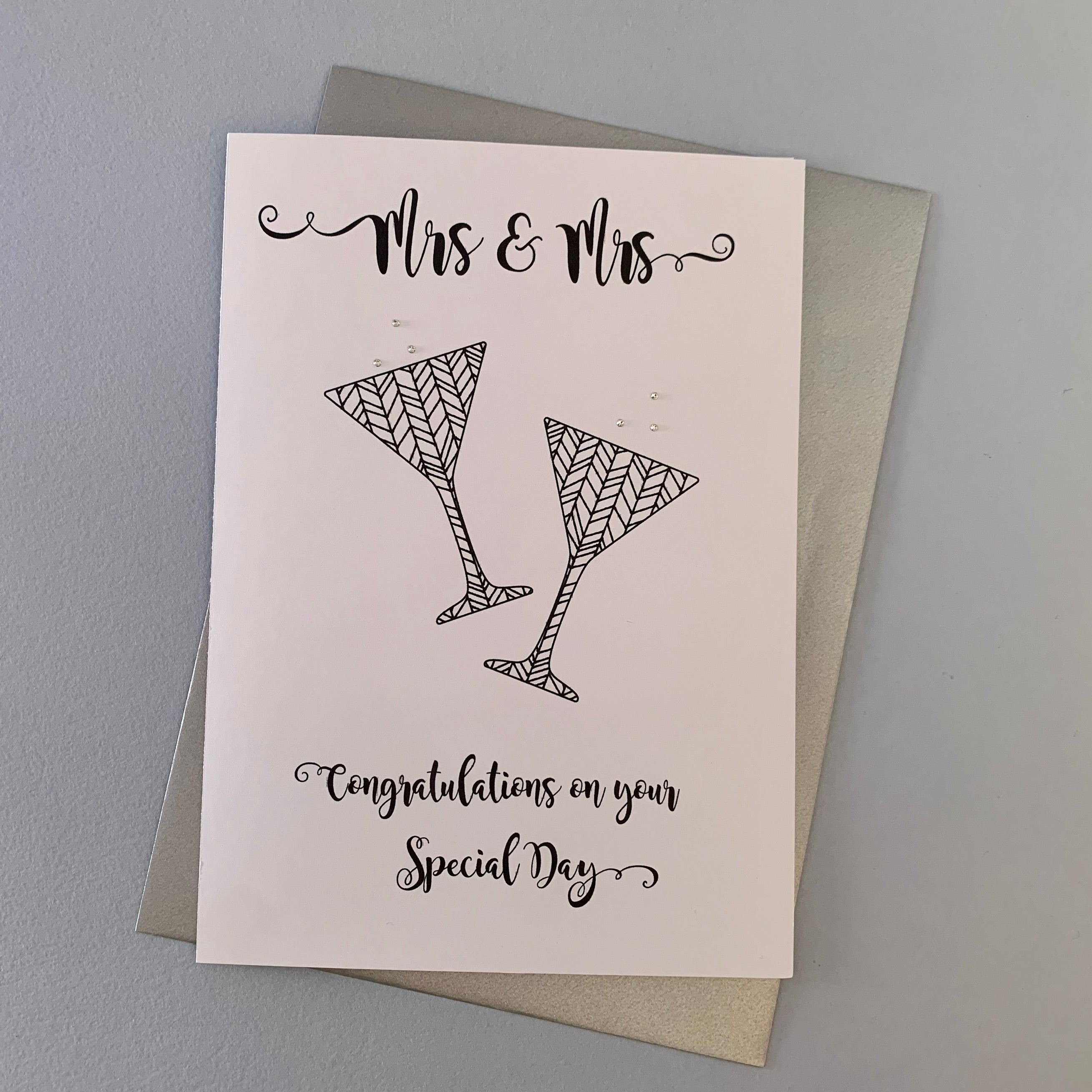 The New Mrs & Mrs Wedding Day Card Embellished Champagne Greeting Card